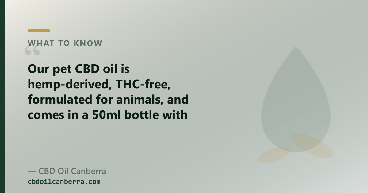 Composition checklist: pet CBD oil from CBD Oil Canberra — 2000mg CBD, THC-free, MCT, 50ml, $110.00 AUD