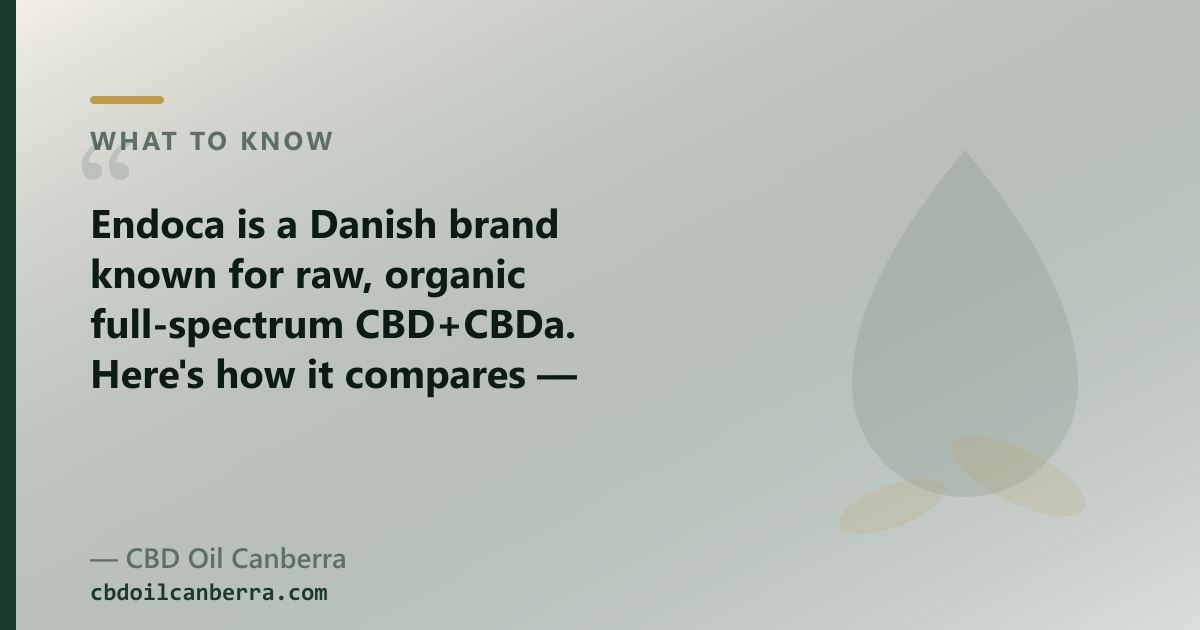 Endoca is European full-spectrum with a raw CBD+CBDa oil; our range adds CBG, CBN and broad-spectrum